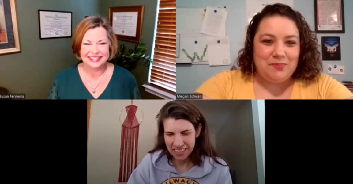 Zoom video of Susan Fennema and Megan Schwan.